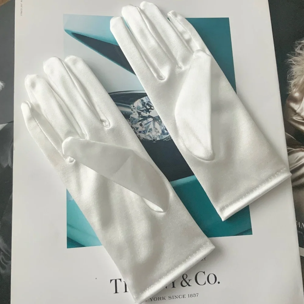 Premium Quality White Satin Short Gloves Wrist Length Wedding Gloves for Bride